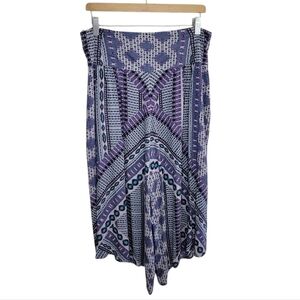 Free People | Purple Aztec Geometric Print Cropped Asymmetrical Hem Harem Pants